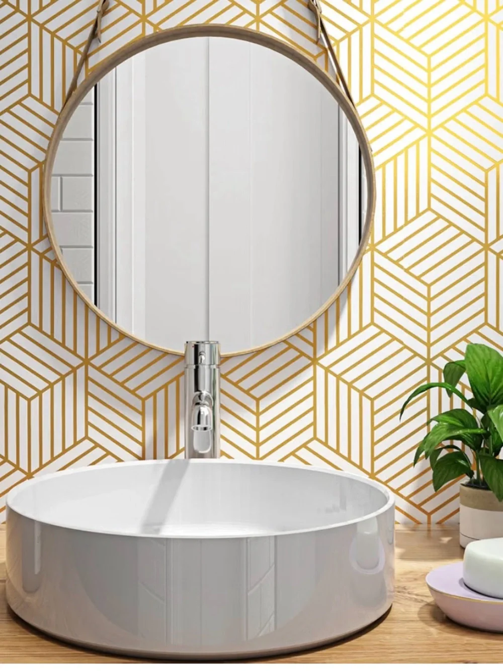 Gold Geometric Hexagon Wallpaper - Modern Wall Decor- Peel and Stick